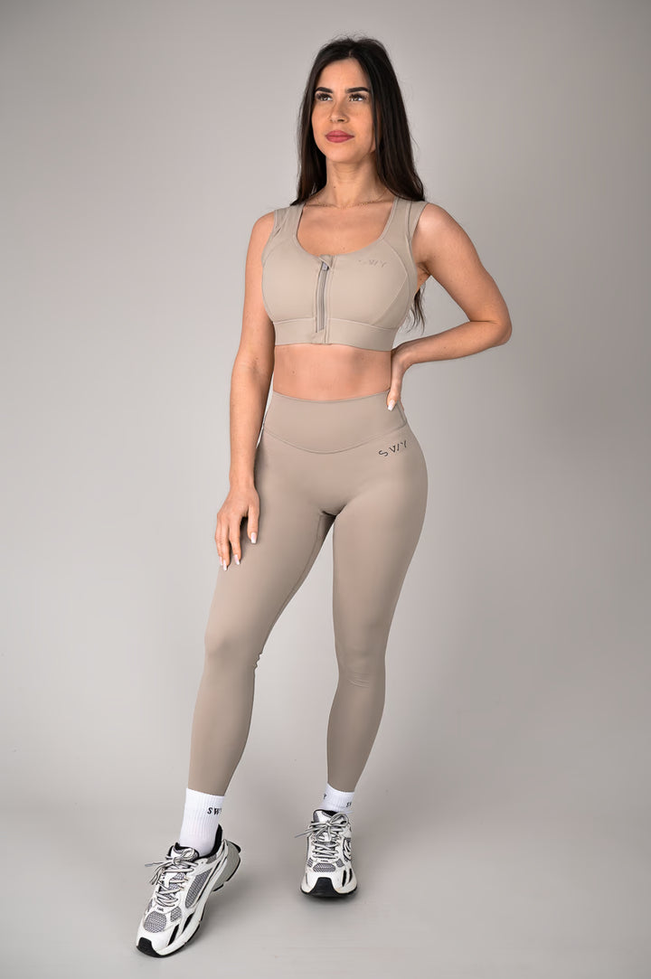 High support bra Taupe with leggings