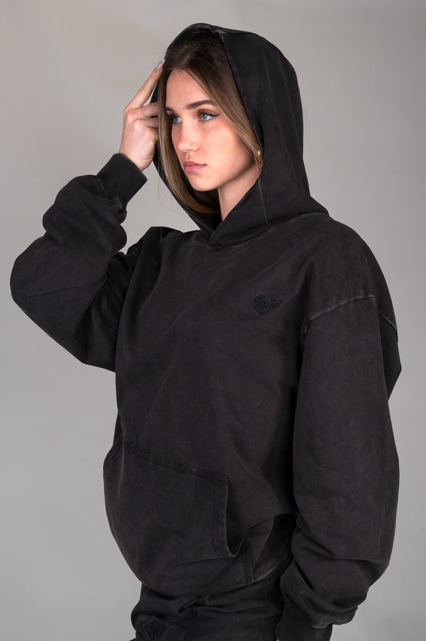 Washed Black Hoodie side view