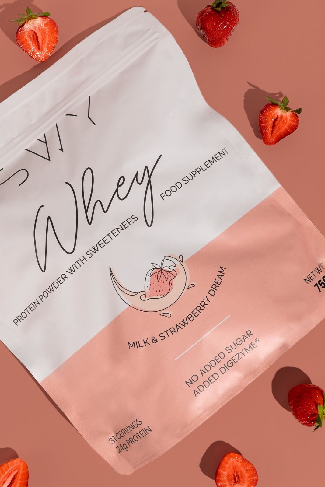 Whey Protein Strawberry - food supplement with sweeteners